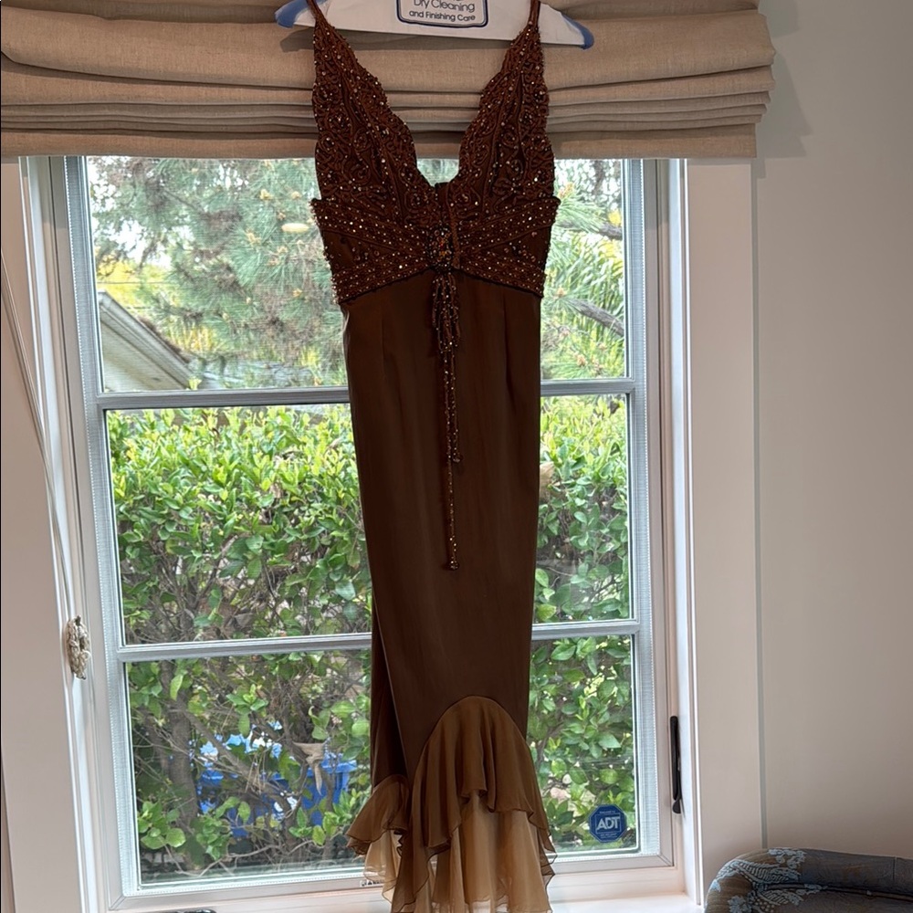 Elegant Brown Beaded Dress